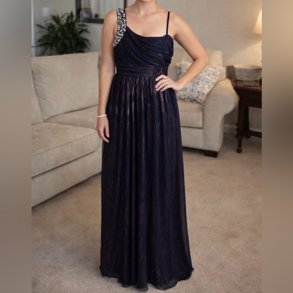City Triangles Dresses & Skirts - City Triangles Blue and Gold One Shoulder Evening Maxi Gown